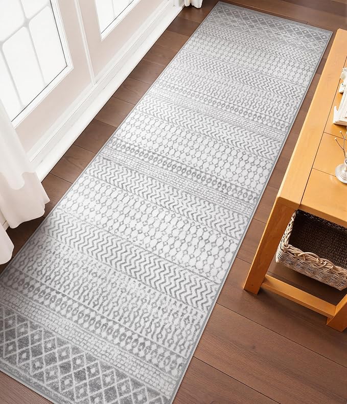 Moroccan Hallway Runner Rug 2'6''x10', Soft Non Slip Long Indoor Mats for Entryway, Machine Washable Kitchen Rugs Carpet Runner for Entrance Bedroom Living Room Corridor