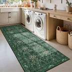 Boho Green Long Hallway Runner Rug 2x6 Washable, Farmhouse Floral Botanical Non Skid Kitchen Floor Mat - Vintage Soft Throw Rug for Bathroom, Indoor Entrance, Foyer, Bedroom Bedside, Laundry