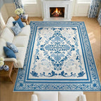SOULFUL Medium Pile 8x10 Rugs for Living Room - Soft Foot Feel Large Area Rug - Blue Boho Floral - Washable Non-Slip - Perfect for Bedroom Kids Room Under Dining Table Office