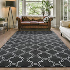 Amearea Fluffy Indoor Trellis Rug, Soft Moroccan Home Rugs for Bedroom, Shag Modern Area Rug for Living Room Kids Room Nursery, Indoor Easy Clean Low Pile Rug Carpet, Dark Grey 4x6 Feet