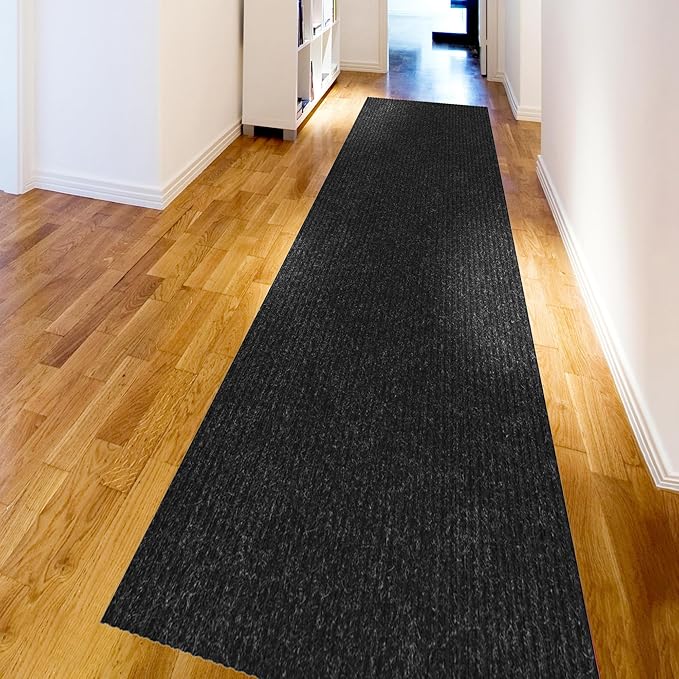 Ottomanson 2'7" x 27' Hallway Runner with Scraper Pile - Extra Durable Non-Slip Rug Mat for Indoor & Outdoor Use - Ideal for Kitchen, Entryway & Garage - High-Traffic Carpet, Black