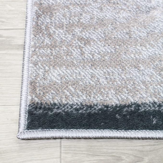 Superior Indoor Area Rug, Jute Backed, Modern Geometric Patchwork Floor Decor for Bedroom, Office, Living Room, Entryway, Hardwood Floors, Rockwood Collection, 3' x 5', Blue-Taupe