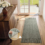 Collive Washable Kitchen Runner Rug, Modern Farmhouse Hand Woven Entryway Rugs Non Slip, Cotton Reversible Bathroom Carpet for Bedroom Hallway Foyer Back Door Decor, 2 x 4.3 ft Olive Green/Cream