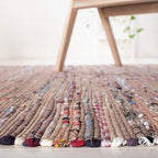 SAFAVIEH Rag Rug, Collection Area Rug - 3' Square, Rust & Multi, Handmade Boho Stripe Cotton, Ideal for High Traffic Areas in Living Room, Bedroom (RAR121E)