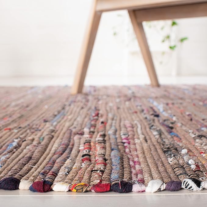 SAFAVIEH Rag Rug Collection Area Rug - 9' x 12', Rust & Multi, Handmade Boho Stripe Cotton, Ideal for High Traffic Areas in Living Room, Bedroom (RAR121E)