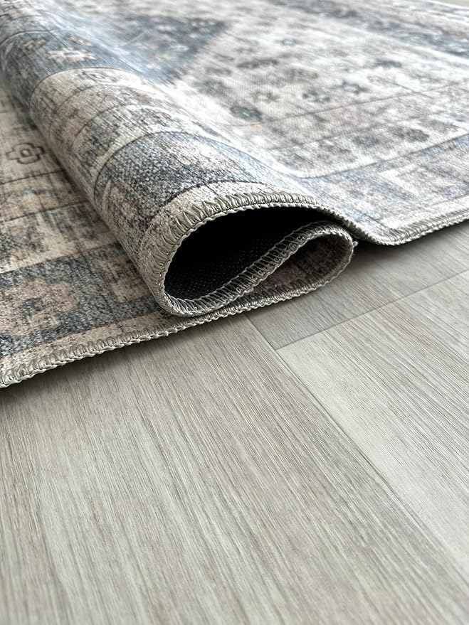Fame Living Faded Oushak Rug, Turkish Vintage Floral Pastel Large Oversized Area Rugs for Living Room Dining Bedroom Kitchen Bathroom Nursery (848CrNv, 2' x 3')