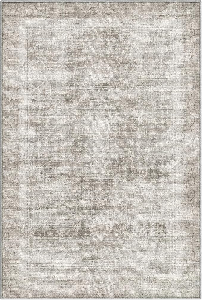 LUMI 4x6 Washable Area Rug for Living Room, Ultra Soft Modern Neutral Grey Rugs Non Slip with Rubber Backing, Low Profile, High Traffic, Stain Resistant Carpets, Ideal for Bedroom, Dining Room