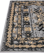 Unique Loom Taftan Collection Border Geometric Tribal Inspired Design Area Rug (2' 7 x 10' 0 Runner, Gray/ Black)