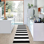 KOZYFLY Black and White Striped Runner Rug 2x6 Ft Washable Hallway Runner Rug Farmhouse Kitchen Rug Hand Woven Cotton Indoor Outdoor Rug for Kitchen Hallway Bedroom Laundry Room