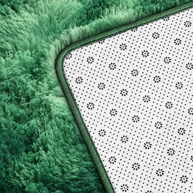 Large Shag Area Rugs 8 x 10, Plush Fuzzy Rugs for Living Room, Ultra Soft Fluffy Furry Rug for Bedroom, Indoor Carpet Nursery Rugs for Kids Room Home Decor, Tie-Dyed Emerald Green