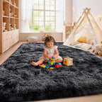 Shaggy Area Rugs, Fuzzy Rugs for Living Room, Soft Nursery Area Rug for Girls, Tie Dye Black Gray Plush Area Rugs Non Slip, Fluffy Rug Carpet 8x10ft
