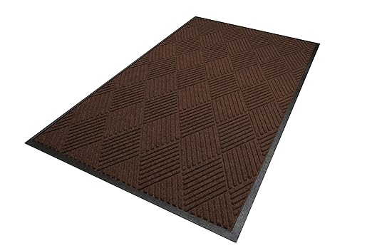 WaterHog Diamond | Commercial-Grade Entrance Mat with Rubber Border – Indoor/Outdoor, Quick Drying, Stain Resistant Door Mat (Dark Brown, 4' x 12')