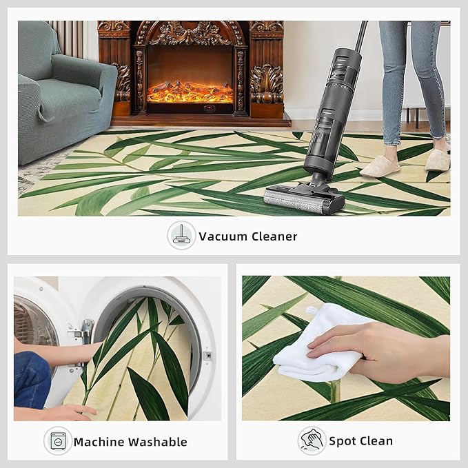 2x4 Bamboo Leaves Runner Rug for Hallway - Realistic Botanical Art Kitchen Mat, Minimalist Leaves Kitchen Runner Rug Soft Non Slip Anti Fatigue for Laundry Room Indoor Hallways