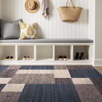 Rugshop Modern Boxes Design Non-Slip (Non-Skid) Area Rug for Entryway,Kitchen,Bedroom 4' x 6' Blue