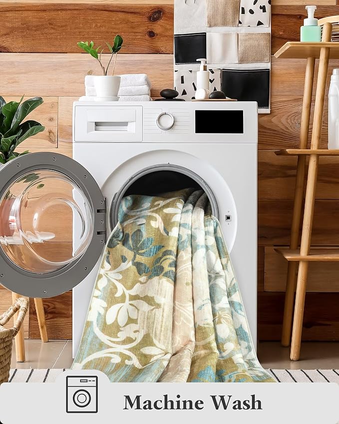 Washable Abstract Rug, 4x6 Willow Green and Blue Floral Area Rugs with Non-Slip Rubber Backed for Bedroom, Low Pile Modern Throw Carpet Kitchen Living Room Decor