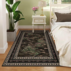 Rugcomf 4x6 Rug for Bedroom Impressionist-Style Vintage Washable Rugs Non Slip Low Pile Small Carpet for Bedside Kids Room Office Dining Room, Black