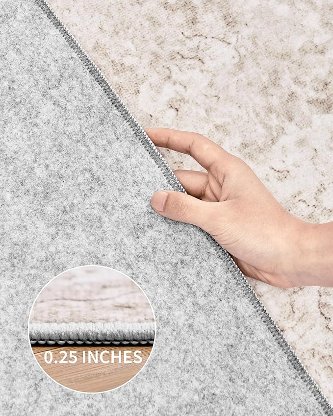 Art&Tuft Washable Rugs 6x9, Abstract Area Rugs for Living Room - Non Slip and Low Pile Soft Thin 6x9 Rug for Bedroom, Dining Room, Kitchen, Office, Beige