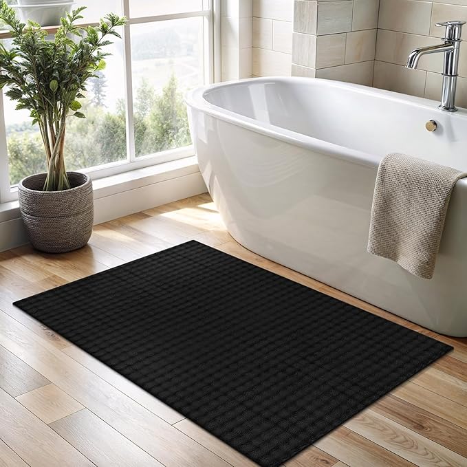 CAMILSON Modern Black Non Slip Door Mat Rug 2x3 Ultra Soft High Pile Entryway Rugs Non Skid Rubber Backing Durable & Easy to Clean Carpet for Kitchen Bathroom Indoor Use (2 x 3 Black)