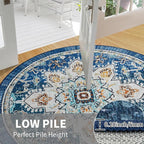 Easy-Going Round Rug 6ft Area Rug Washable Boho Circle Rugs for Living Room Non-Slip Bedroom Rug Low Pile Lightweight Tangerine Vintage Throw Rug for Dining Room Kitchen Office, Floral Aqua Yellow