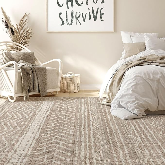 Nakagishi 8x10 Area Rugs Living Room: Washable Boho Large Neutral Soft Farmhouse Area Rugs Stain Resistant Modern Geometric Non-Slip Indoor Floor Carpet for Bedroom Nursery Kids Playroom Office
