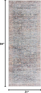 Bloom Rugs Caria Washable Non-Slip 7 ft Runner - Ocean Blue/Brick Traditional Runner for Entryway, Hallway, Bathroom, and Kitchen - Exact Size: 2'6" x 7'