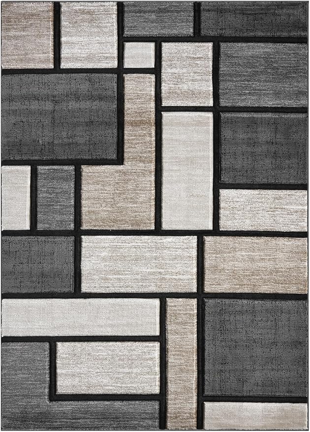 Geometric Area Rug - 5x7 Decorative Home & Office Rug - Indoor Carpet for Living Room, Bedroom, Family or Dining Room - Non-Fading Polyester Material, Stain-Proof - Beige Sand