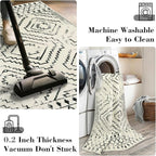 Wonnitar Moroccan Runner Rug, Washable 2'6"x8' Kitchen Runner Rug, Geometric White Hallway Bathroom Rug Runner, Non-Slip Long Boho Tribal Accent Floor Carpet for Bedroom Laundry (Beige,2'6"x8')