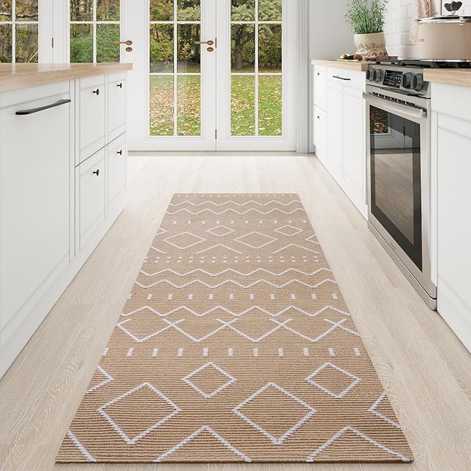 Hallway Runner Rug 2x6, Washable Kitchen Runners Non Slip, Ultra Thin Entryway Floor Mat Fit Under Door, Soft Low Pile Cotton Boho Carpet for Laundry Outdoor Bedroom