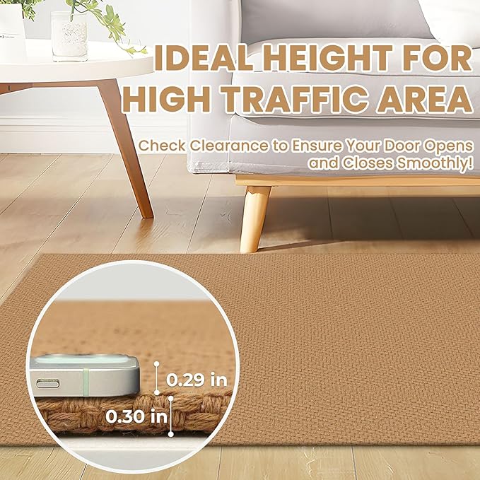 Braided Runner Rug 2x8 Ft Washable Runners for Hallways Kitchen Runner Rug with Rubber Backing Cotton Entryway Runner Indoor, Woven Floor Carpet for Hall Kitchen Bedroom, Warm Tan
