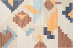 Phantoscope Washable Area Rug 6'x9' Non-Slip, Modern Neutral Boho Rugs for Living Room, Bedroom, Dining Room, Abstract Geometric Blocks Pattern, Low-Pile Foldable Floor Carpet, Warm Terracotta/Cream