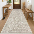 KILOCOCO Hallway Runner 3x8 Rug Runner Printed Vintage Floral Washable Kitchen Runners Non-Slip Rubber Backed Runners for Hallways Laundry Room Distressed Boho Rugs for Entryway Bedroom, Beige