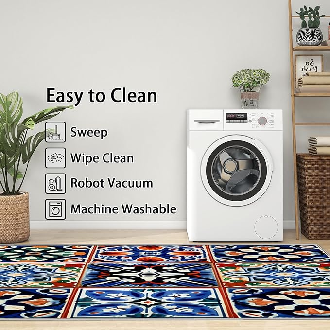 Moroccan Trellis Rugs 8x10-8x10 Area Rugs, Moroccan Tile Living Room Rug, Colorful Trellis Rug for Bedroom, Geometric Patchwork Washable Carpet, Oriental Traditional Home Decor & Gifts