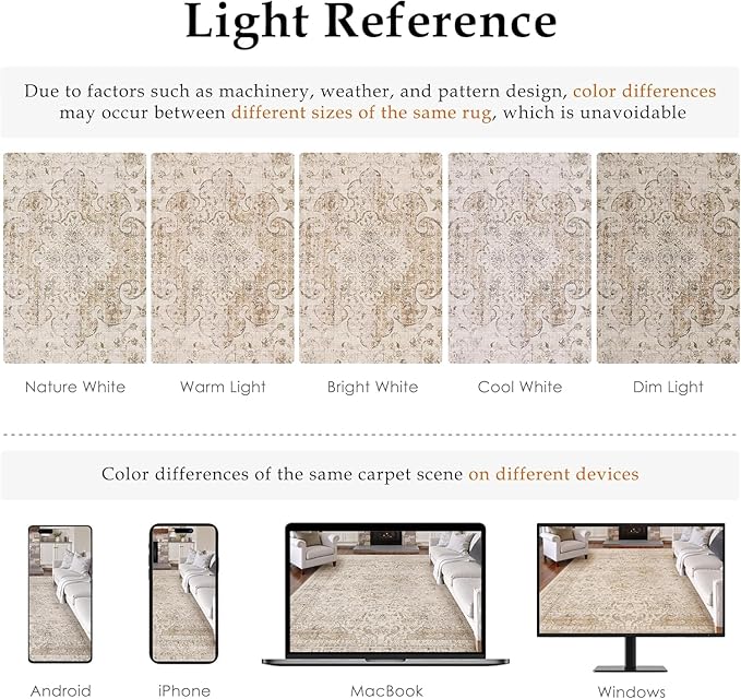 10x14 Beige Area Rug Vintage Living Room Bedroom Washable Carpet Non-Slip Soft Low Pile Distressed Indoor Large Throw Rug for Dining Room Office