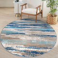 Modern Abstract Round Rug 5Ft, Blue Round Rug Washable Non-Slip Soft Small Circle Rug, Circular Dining Room Rugs Thin Print Faux Wool Carpet for Bedroom Living Room Office Playroom