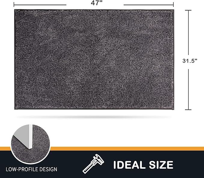 PURRUGS Dirt Trapping Door Mat 31.5" x 47", Non-Slip Machine Washable Entry Rug, Shoe Scraper, Dog Doormat, Super Absorbent Welcome Mat for Front & Back Door, Muddy Shoes & Paws,Light Grey-Dark Grey