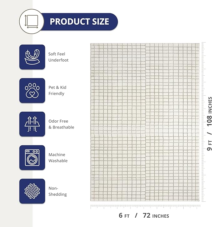 Abani Cream Grid Textured Area Rug - 6' x 9' - Chunky, Plush and Soft Washable Carpet - Perfect for Living Room & Bedroom - Plush Deco Collection
