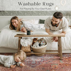 Phantoscope Washable Area Rug 9'x12' Non-Slip, Vintage Neutral Fall Rugs for Living Room, Bedroom, Dining Room, Distressed Boho Medallion Pattern, Low-Pile Foldable Floor Carpet, Rust Orange