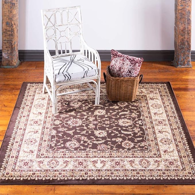 Unique Loom Voyage Collection Traditional Oriental Classic Intricate Design Area Rug (6' 0 x 6' 0 Square, Brown/Ivory)