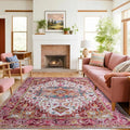 Large Area Rugs 8x10 for Living Room, Washable Vintage Rugs -Low Pile, Soft Plush Rugs for Bedroom, Kitchen, Dining Room, Stain Resistant, Non Shedding, Plum