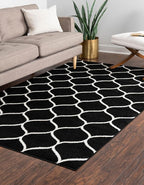 Rugs.com Lattice Frieze Collection Rug – 7' x 10' Black Medium Rug Perfect for Living Rooms, Large Dining Rooms, Open Floorplans