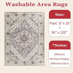 SERISSA Boho 8x10 Area Rugs, Washable Vintage Large Living Room Rug Non-Slip, Ultra Soft Oriental Print Distressed Farmhouse Earth Tone Carpet for Dining Room Bedroom Dorm Office Home Decor