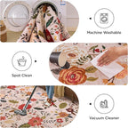 Living Room Rug 8x10 Rug Machine Washable Boho Area Rug Non Slip Floral Vintage Low Pile Large Rugs for Living Room, Bedroom, Farmhouse, Dining Room (Beige)