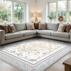 SOULFUL Medium Pile 3x5 Area Rug - Soft Foot Feel Small Entryway Rug - Light Taupe Boho Floral - Washable Non-Slip - Perfect for Living Room Bedroom Foot Kids Room Reading Nook