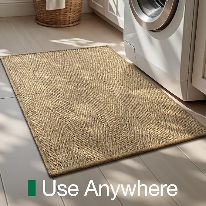 LUMI Handwoven Sisal Door Mat, Non-Slip Durable Entryway Mat, Welcome Front Doormat, Solid Floor Mats for Entrance, 20"x32", Herringbone Sisal