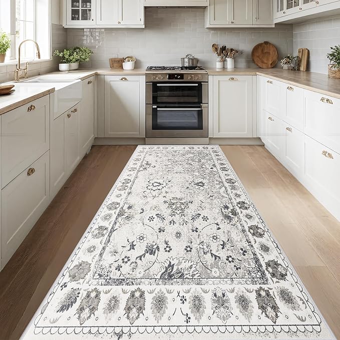 Kitchen Runner Rug 2.6x8 Washable Runner Rug Vintage Entryway Hallway Runner Rugs with Non Slip Rubber Backing Distressed Area Rug Runners Carpet for Farmhouse, Living Room, Bedroom, Laundry