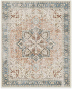 RUGGABLE Washable Vintage Area Rug – Kamran Coral 8x10, Stain-Resistant, Non-Slip – Large Machine Washable Rugs for Living Room, Bedroom, Hallway, Entryway & Office–with Standard Pad