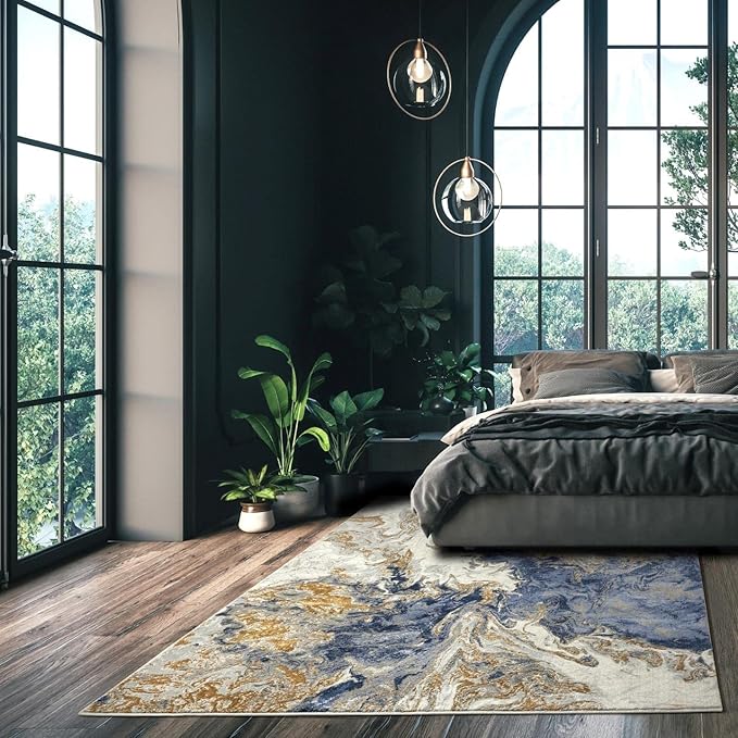 LUXE WEAVERS Marble Swirl Abstract Area Rug, Blue 5x7