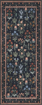 Boho 2x5 Runner, Black Navy Floral Washable Hallway Runner, Non-Slip Kitchen Runner, Super Thin Printed Faux Wool Soft Carpet for Entryway, Front Door, Backdoor, Bedside