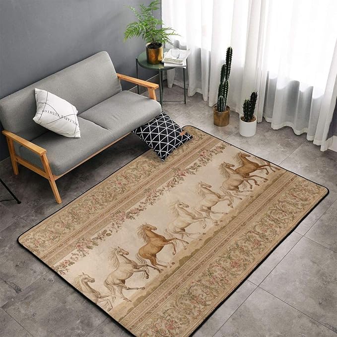 Horse Western Boho Ethnic Style Area Rug Washable Outdoor Rugs Anti-Slip Soft Carpet Entryway Indoor Door Mat for Bedroom,Living Room,Porch,Terrace and Entrance Decor 5'x 4'