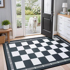Vasofe Plaid 3x5 Outdoor Patio Rug,Checkered Jute Entryway Rugs, Washable Black and White Indoor Bedroom, Farmhouse Neutral Front Door Mat,Modern Carpet for Porch Patio Balcony Kitchen